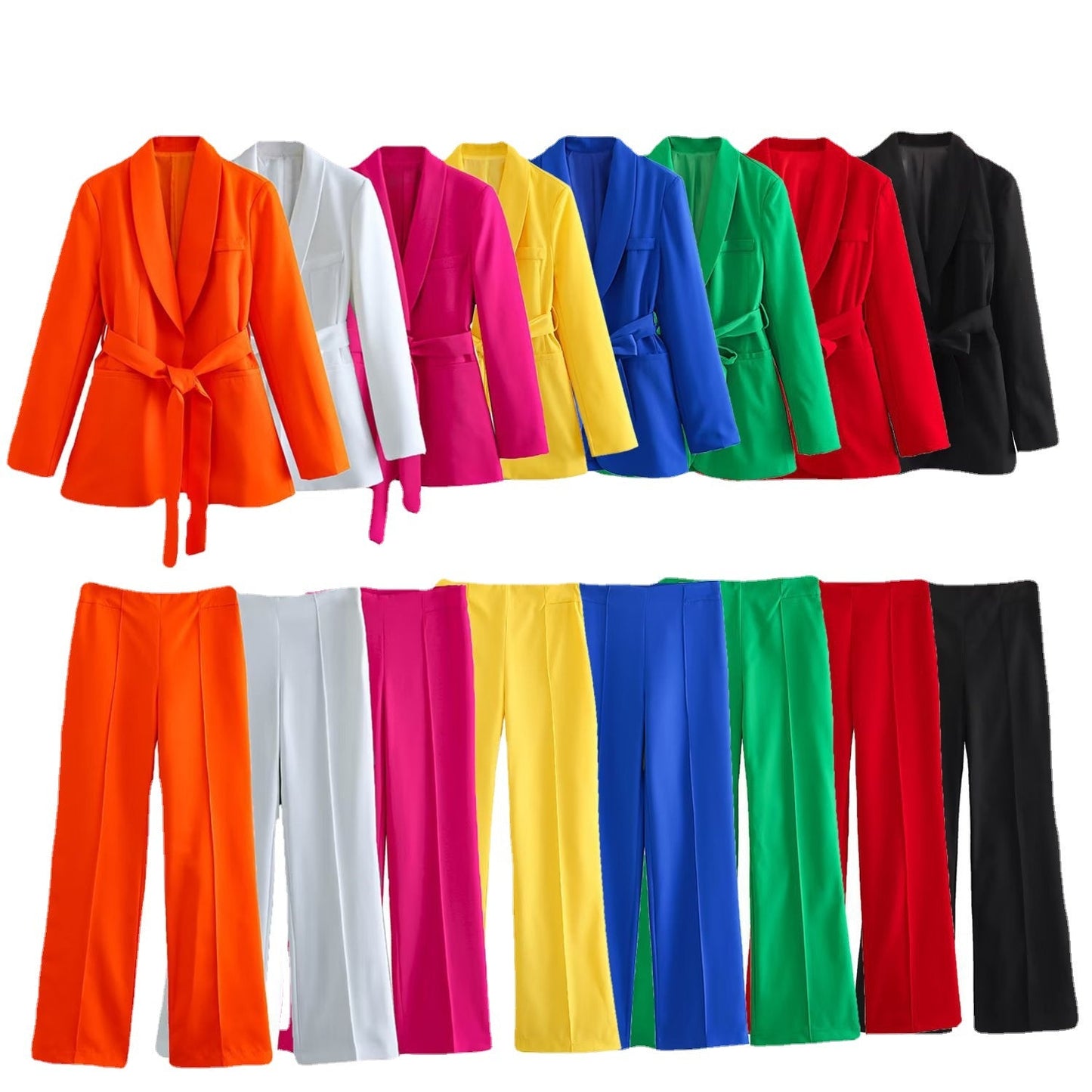 Spring Women With Belt Casual Suit Jacket + Pants Suit