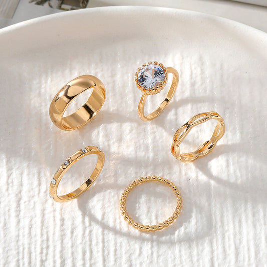 5 Sets Light Plate Flower Ring 5-Piece Set of New Metal Fashion All-Match Suit Women