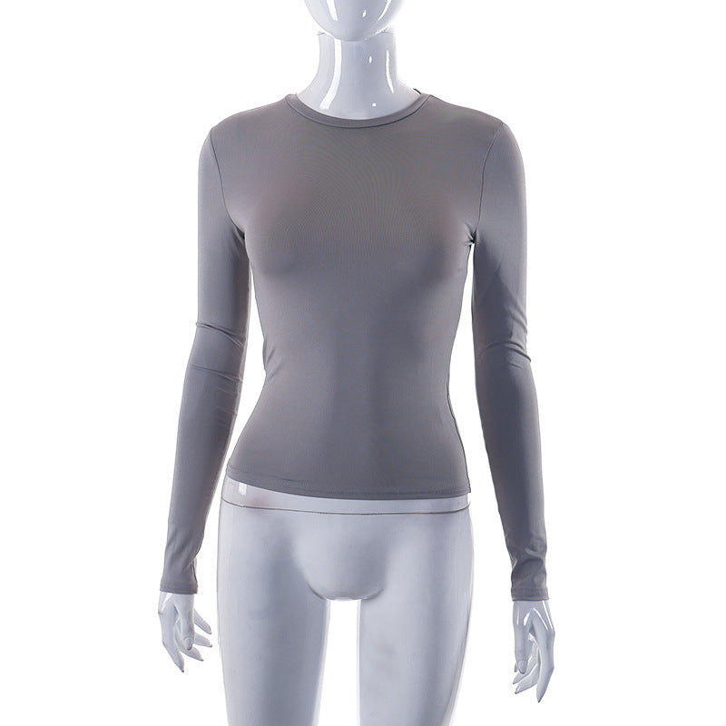 Women's Spring New Hot Selling Solid Color Round Neck Long Sleeve Basic T-Shirt Top