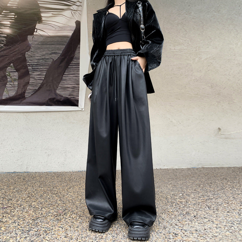 Wide-Leg Leather Pants Women's New Autumn And Winter Loose Spice Matte Protein Leather Pu Casual Mopping Pants