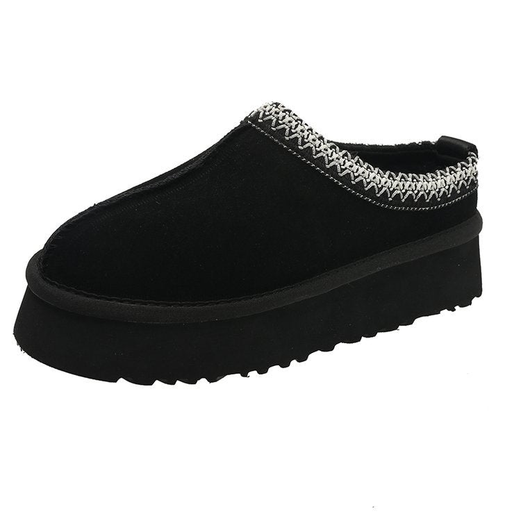 New lazy man a slip-on snow boots women's new winter fur one head slippers muffin thick sole woolen cotton shoes
