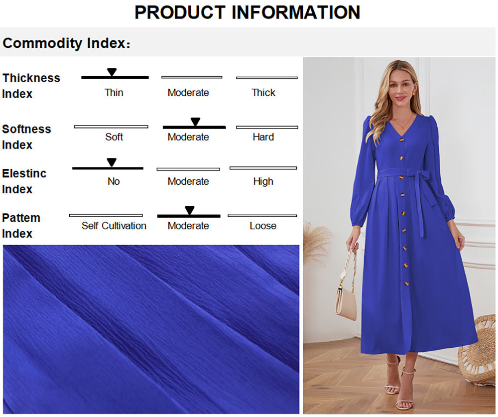 V-Neck Single-Breasted Slim-Fit Dress Plus-Size Women's Clothing