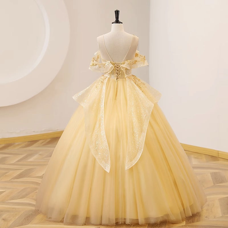 New Color Yarn Yellow Evening Dress Students Vocal Art Test Performance Dress Bel Canto Solo Pondy Skirt Presided Over The Annual Meeting