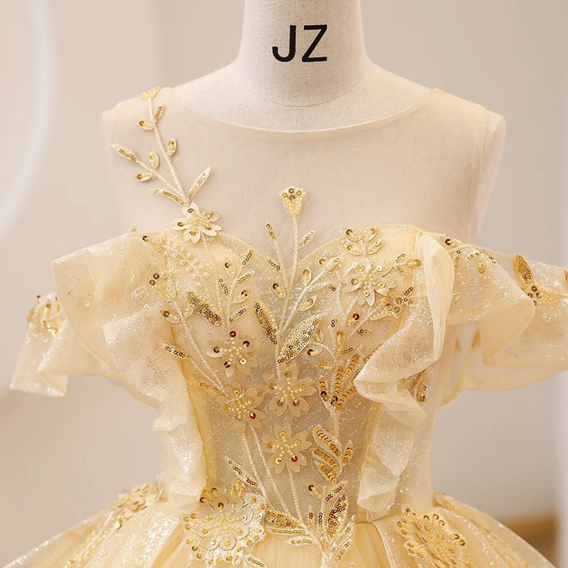 New Color Yarn Yellow Evening Dress Students Vocal Art Test Performance Dress Bel Canto Solo Pondy Skirt Presided Over The Annual Meeting