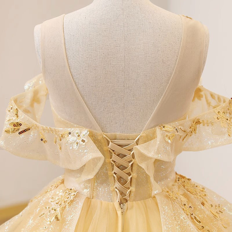 New Color Yarn Yellow Evening Dress Students Vocal Art Test Performance Dress Bel Canto Solo Pondy Skirt Presided Over The Annual Meeting