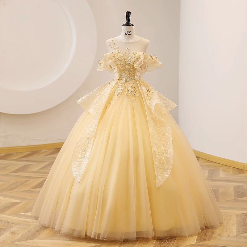 New Color Yarn Yellow Evening Dress Students Vocal Art Test Performance Dress Bel Canto Solo Pondy Skirt Presided Over The Annual Meeting