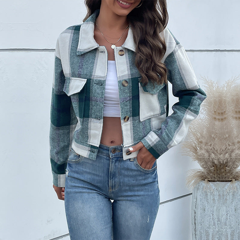 New Autumn and Winter New Women's Plaid Long-sleeved Shirt Coat Shacket
