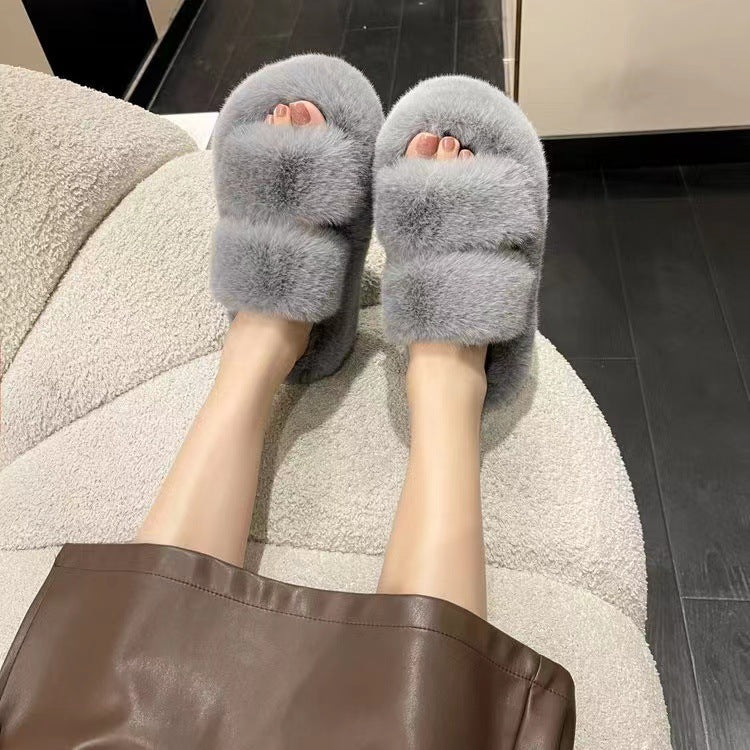 New Large Size Woolly Slippers 7CM Thick Warm Wear-resistant Non-slip Skin Outside The Home To Wear