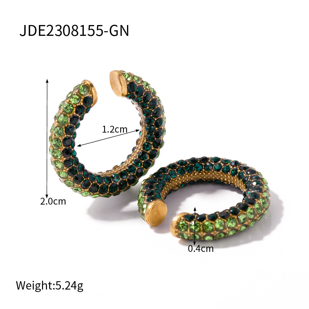 18K Gold Stainless Steel Diamond Earrings Stud Earrings Hipster Style Creative Ear Clip Earrings Combination