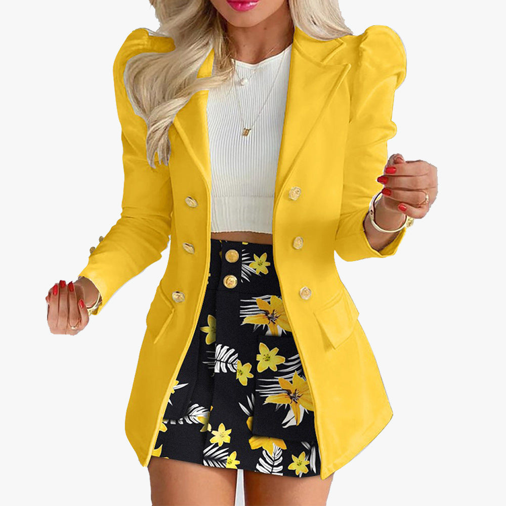 Women's Dress Autumn And Winter Fashion Temperament Printed Princess Sleeve Skirt Suit Professional Suit For Women