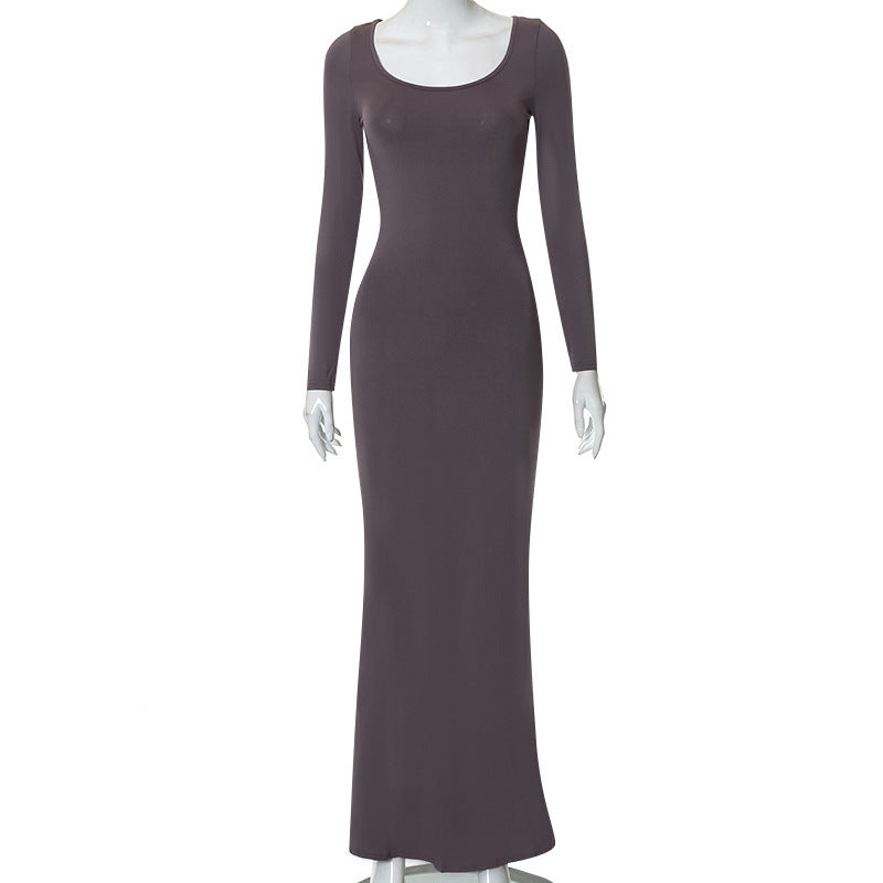 Casual Long-Sleeved High-Waisted Slim-Fit Halter Dress