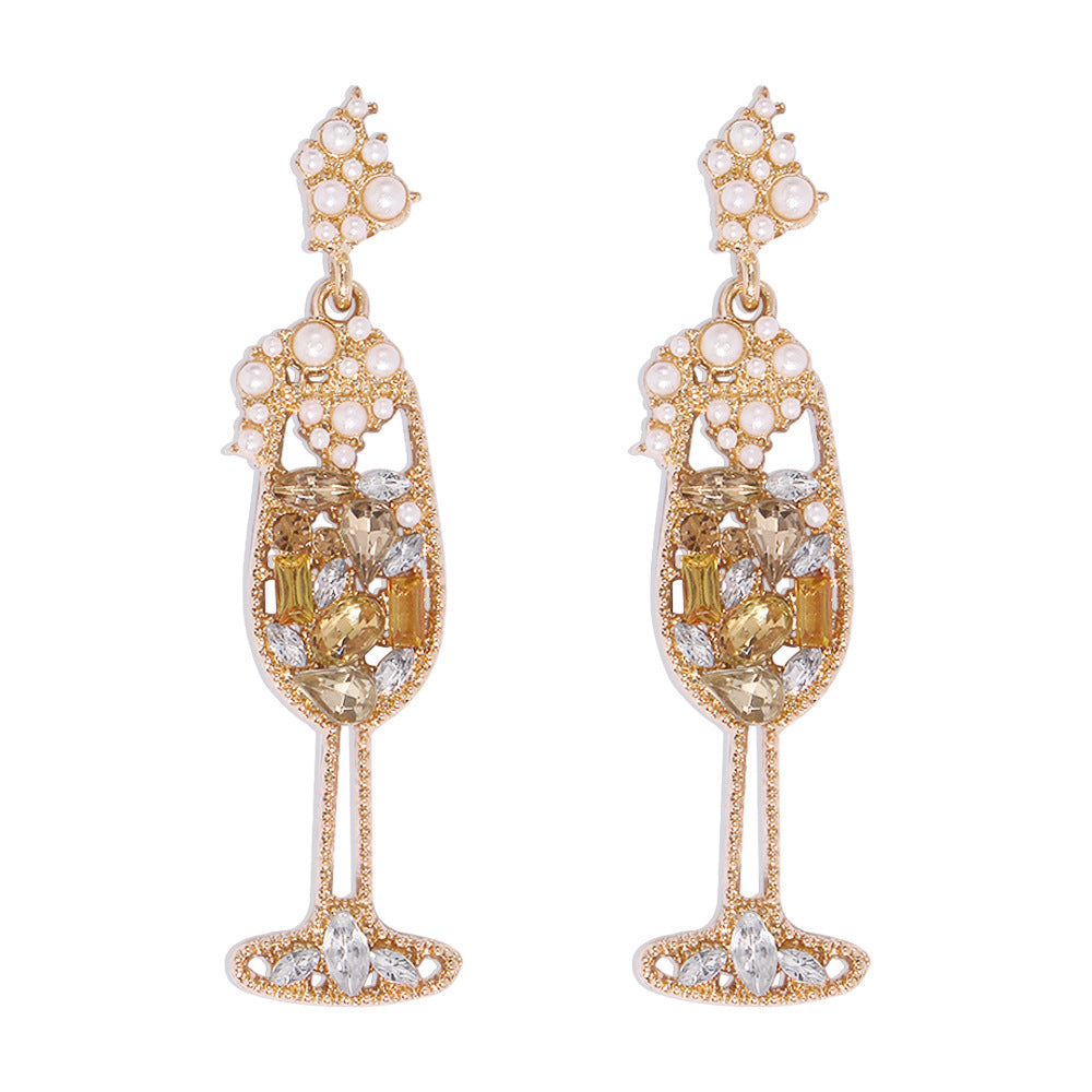 Fashion New Personality Trend Tall Cup Earrings Creative Design Geometric Diamond Earrings