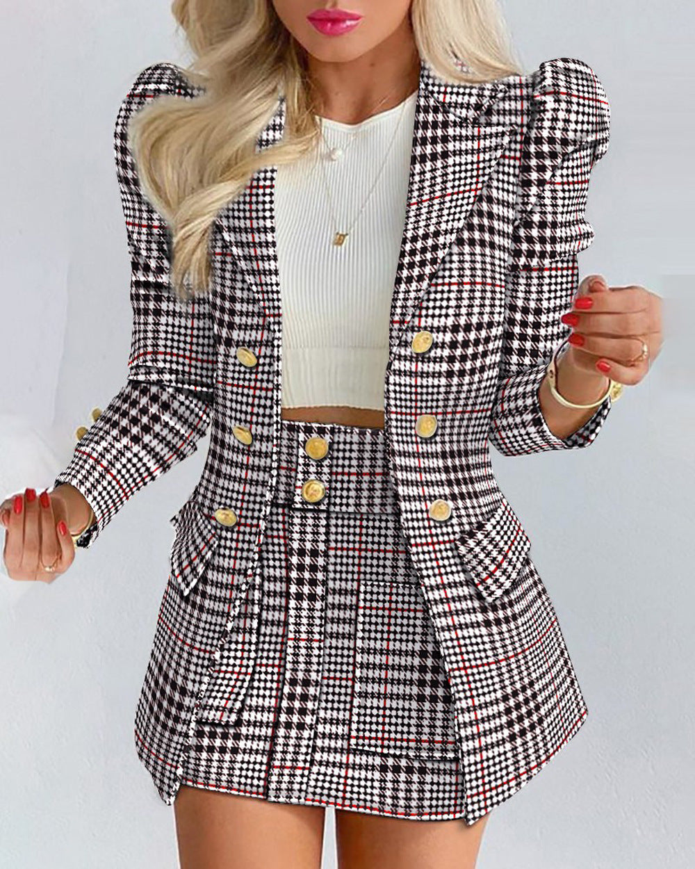 Women's Dress Autumn And Winter Fashion Temperament Printed Princess Sleeve Skirt Suit Professional Suit For Women