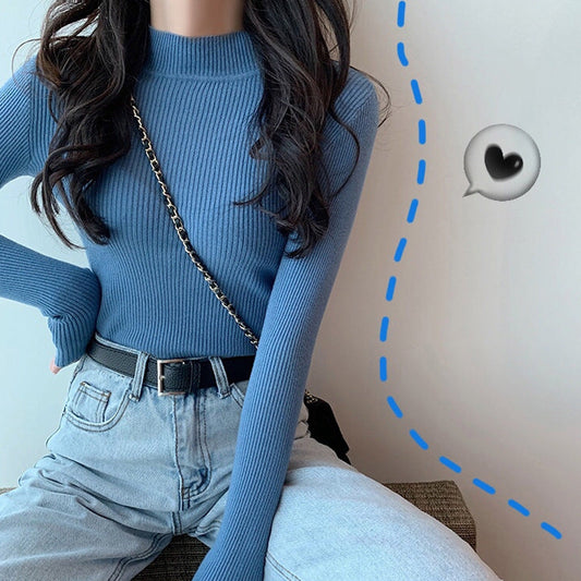 Sweater Women New Autumn And Winter Long Sleeves In The Neck With Slim Version Of The Base Shirt Half Turtleneck Pullover Knitwear