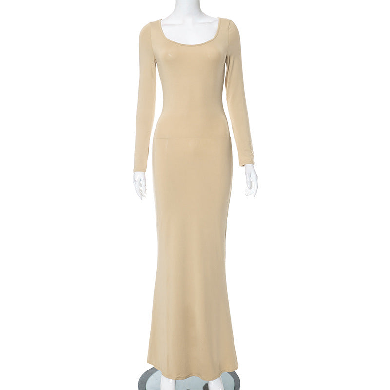 Casual Long-Sleeved High-Waisted Slim-Fit Halter Dress