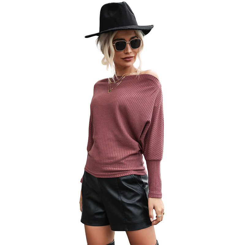 Early Autumn Casual Women's Fashion Solid Color Long-Sleeved One-Shoulder Knitwear