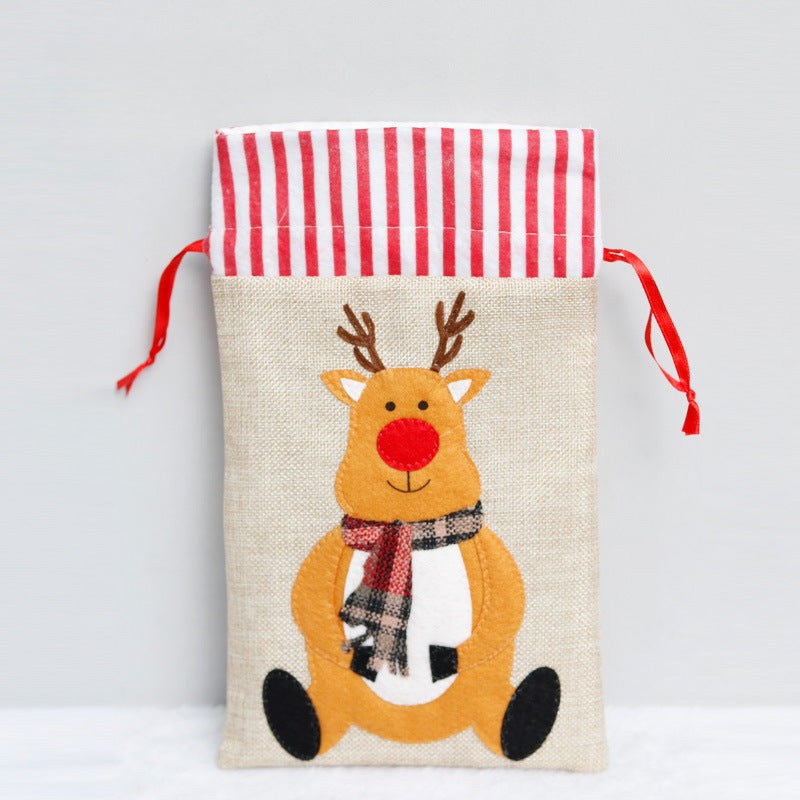 Christmas Decorations Linen Three-dimensional Embroidered Tote Bag Children's Gift Bag Candy Bag Storage Bag