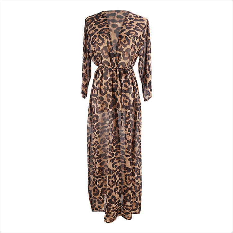 Chic Chiffon Leopard Print Beach Bikini Cover Up