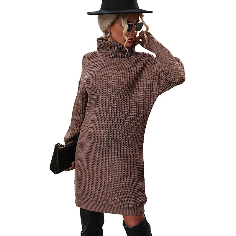 Fashion Long Sleeve Solid Color Turtleneck Sweater Dress Women's New Autumn And Winter