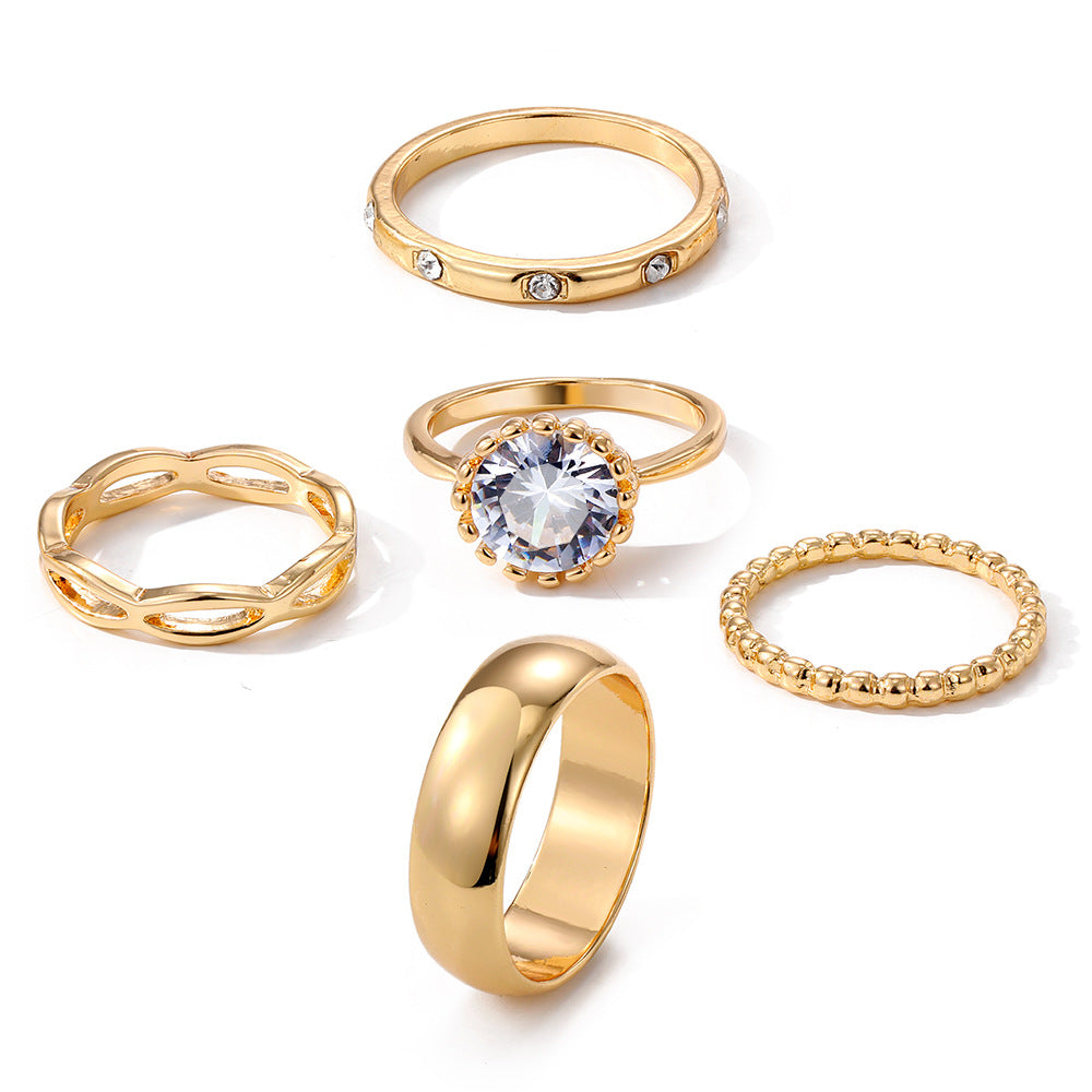 5 Sets Light Plate Flower Ring 5-Piece Set of New Metal Fashion All-Match Suit Women