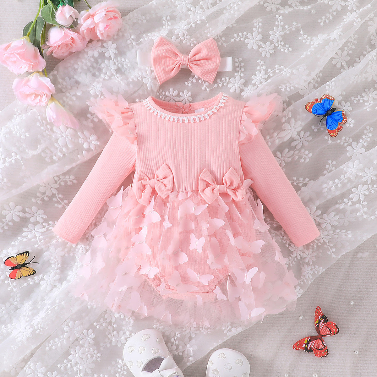 0-2 Years Old Baby Spring And Autumn Triangle Dress Girl Baby Sweet Long-Sleeved Onesie Children's Baby Crawling Suit