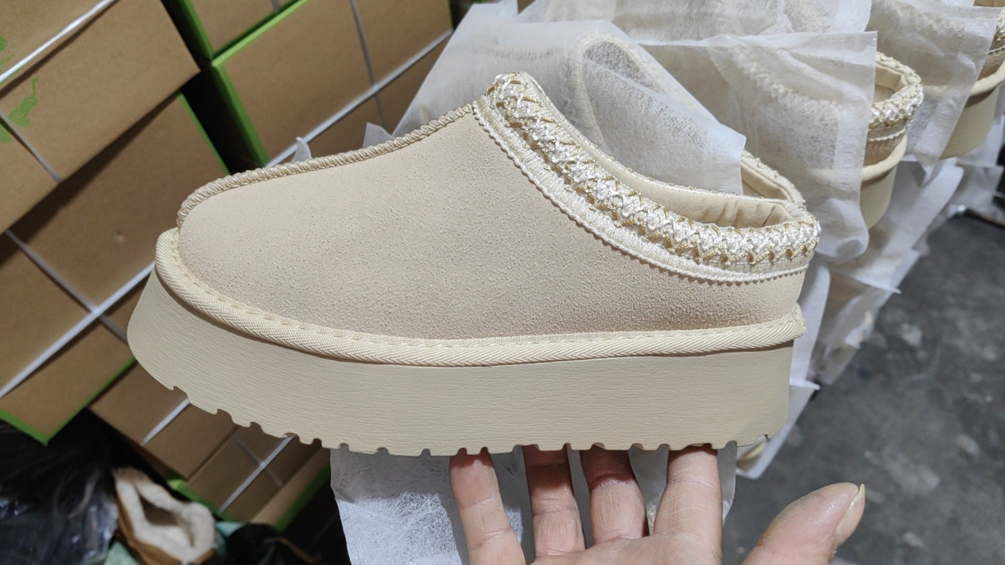 New lazy man a slip-on snow boots women's new winter fur one head slippers muffin thick sole woolen cotton shoes