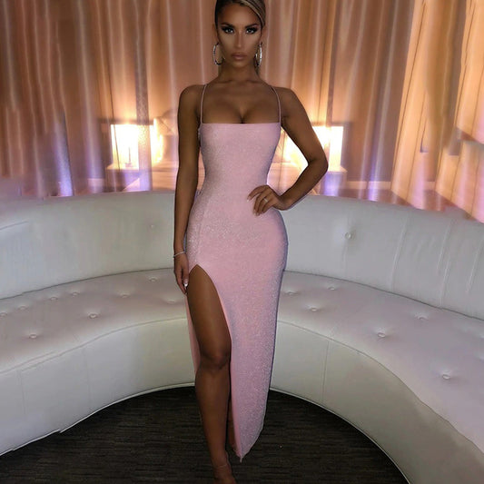 Women's Dress Summer New Fashion Sexy Backless Gold Halter Dress A Hair