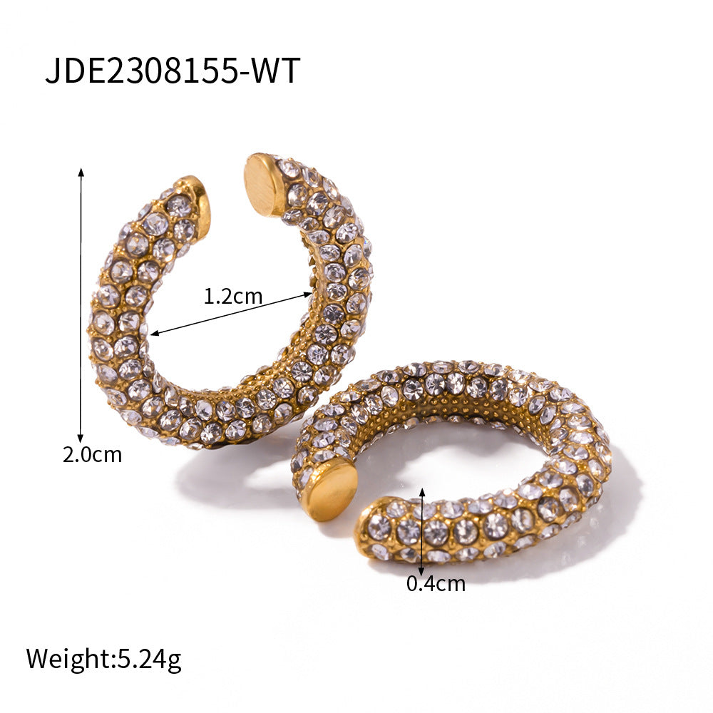 18K Gold Stainless Steel Diamond Earrings Stud Earrings Hipster Style Creative Ear Clip Earrings Combination