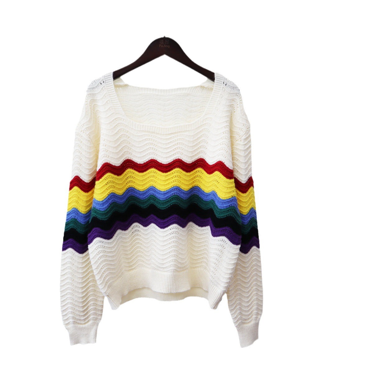 Rainbow Striped Square Collar Sweater