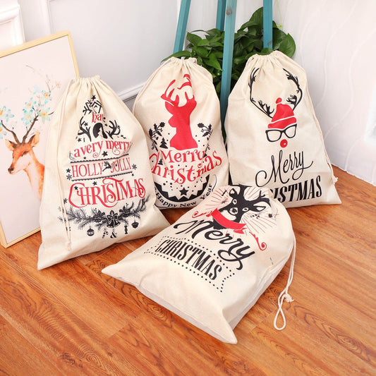 New Large Printed Linen Backpack Bunches Christmas Gift Bag Candy Bag Christmas Apple Bag Accessories