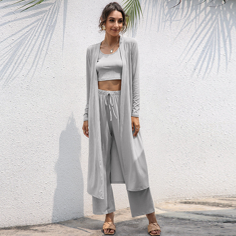 Women's Relaxed Fashion Temperament Vest Wide Leg Three-Piece Set