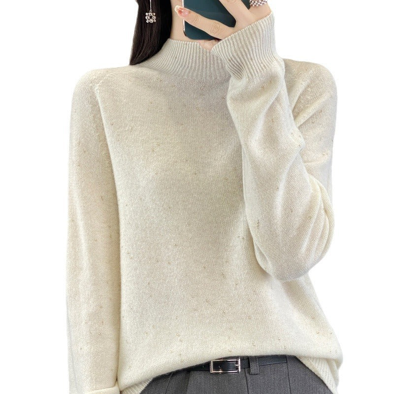 Half Turtleneck 100 Pure Woolen Sweater Ladies Loose Jacquard Base With Long Sleeve Winter Cashmere Sweater Heavy Thickening