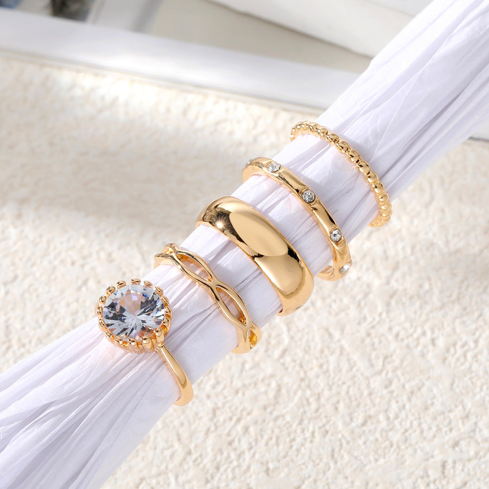 5 Sets Light Plate Flower Ring 5-Piece Set of New Metal Fashion All-Match Suit Women