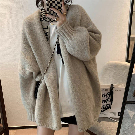 Lazy Wind Soft Waxy Knitted Coat Autumn And Winter New Outside With Gentle Mid-Length Women's Sweater