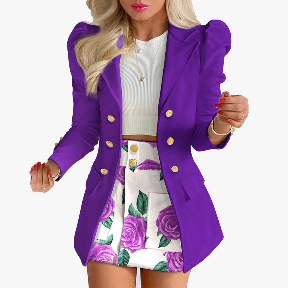 Women's Dress Autumn And Winter Fashion Temperament Printed Princess Sleeve Skirt Suit Professional Suit For Women