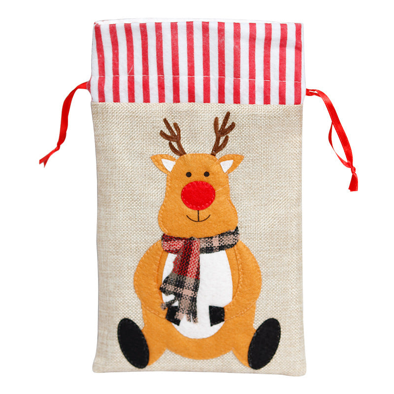 Christmas Decorations Linen Three-dimensional Embroidered Tote Bag Children's Gift Bag Candy Bag Storage Bag