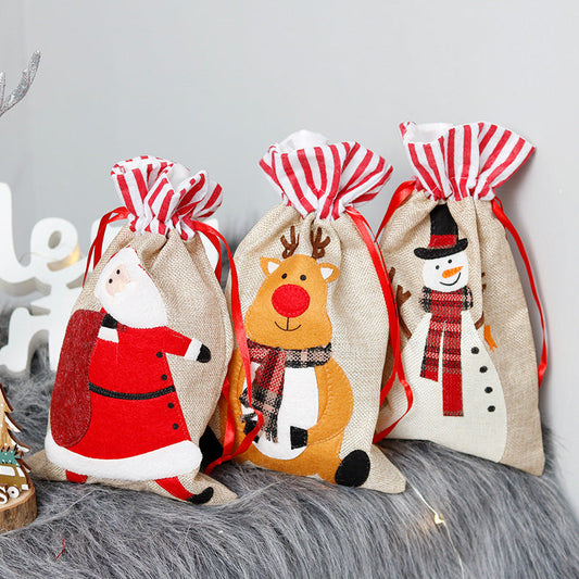 Christmas Decorations Linen Three-dimensional Embroidered Tote Bag Children's Gift Bag Candy Bag Storage Bag