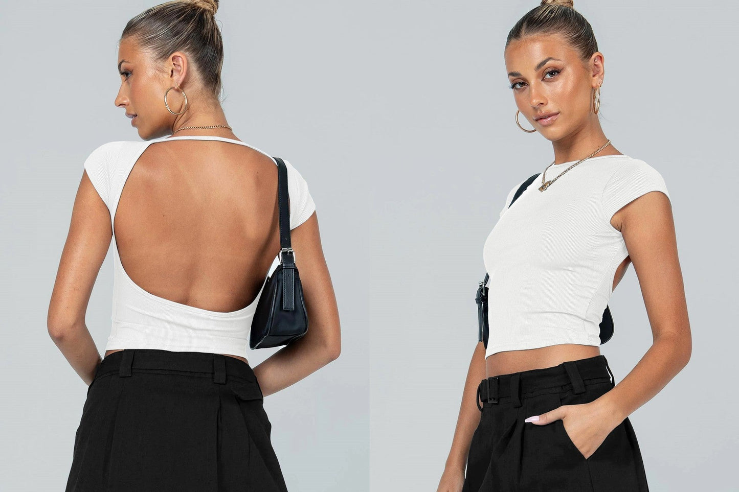 Fashion Y2K Summer Sexy Backless Nylon Moisture Absorption And Sweat Drainage Comfortable Breathable Short Sleeve Slim Top T-Shirt