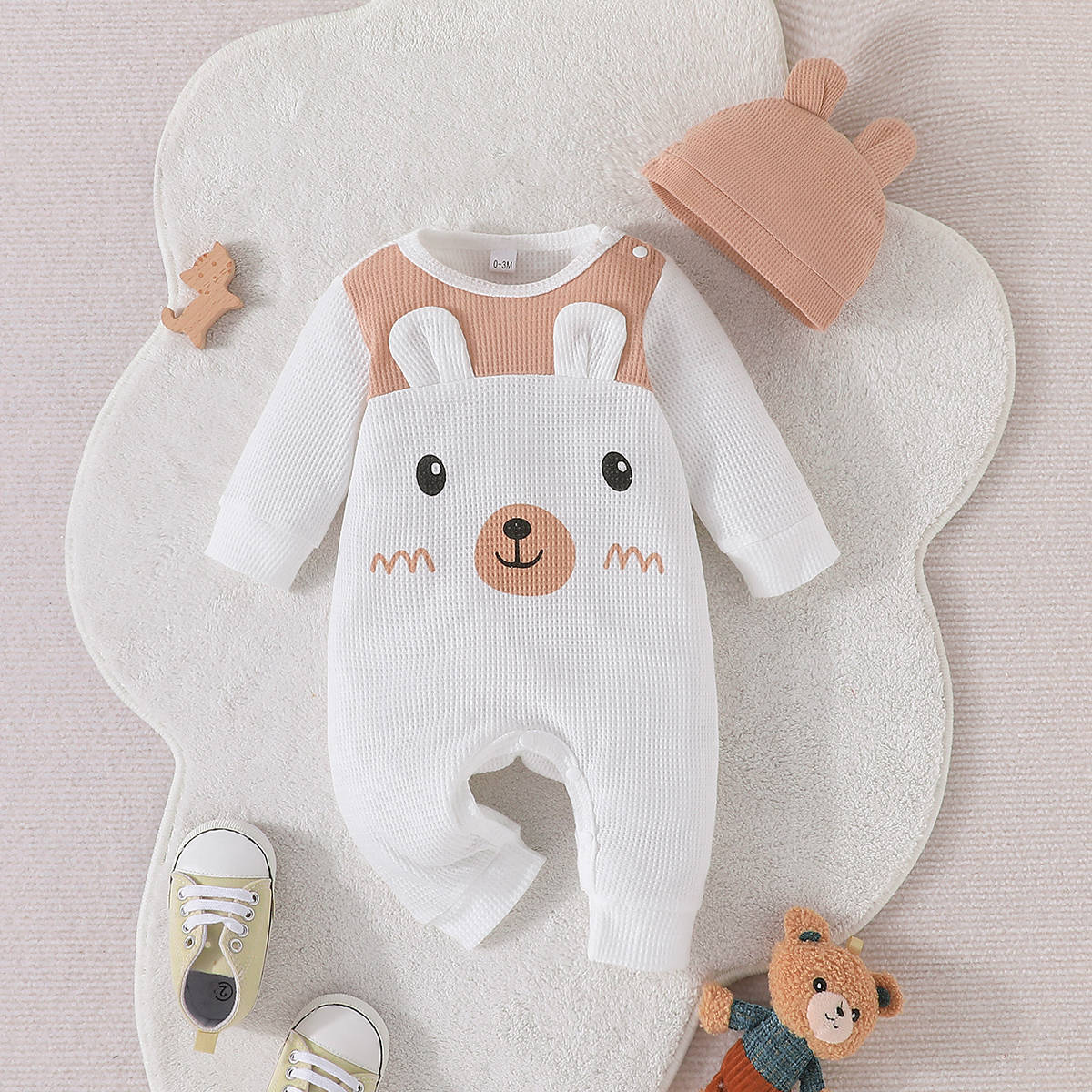 Leisure Baby Spring And Autumn Long Sleeve Onesie + Hat Cute Baby Bear Ha Clothing Crawl Suit Children's Wear