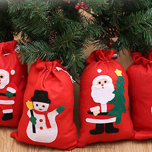 Christmas Gift Bag Santa Backpack Non-woven Gift Bag Handmade Decal Holiday ( Random Style)