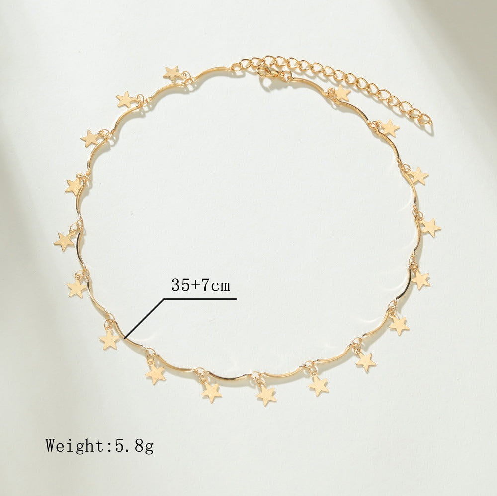 5 pcs Fashion Star Five-Pointed Star Necklace Women's Vintage Collarbone Chain Accessories