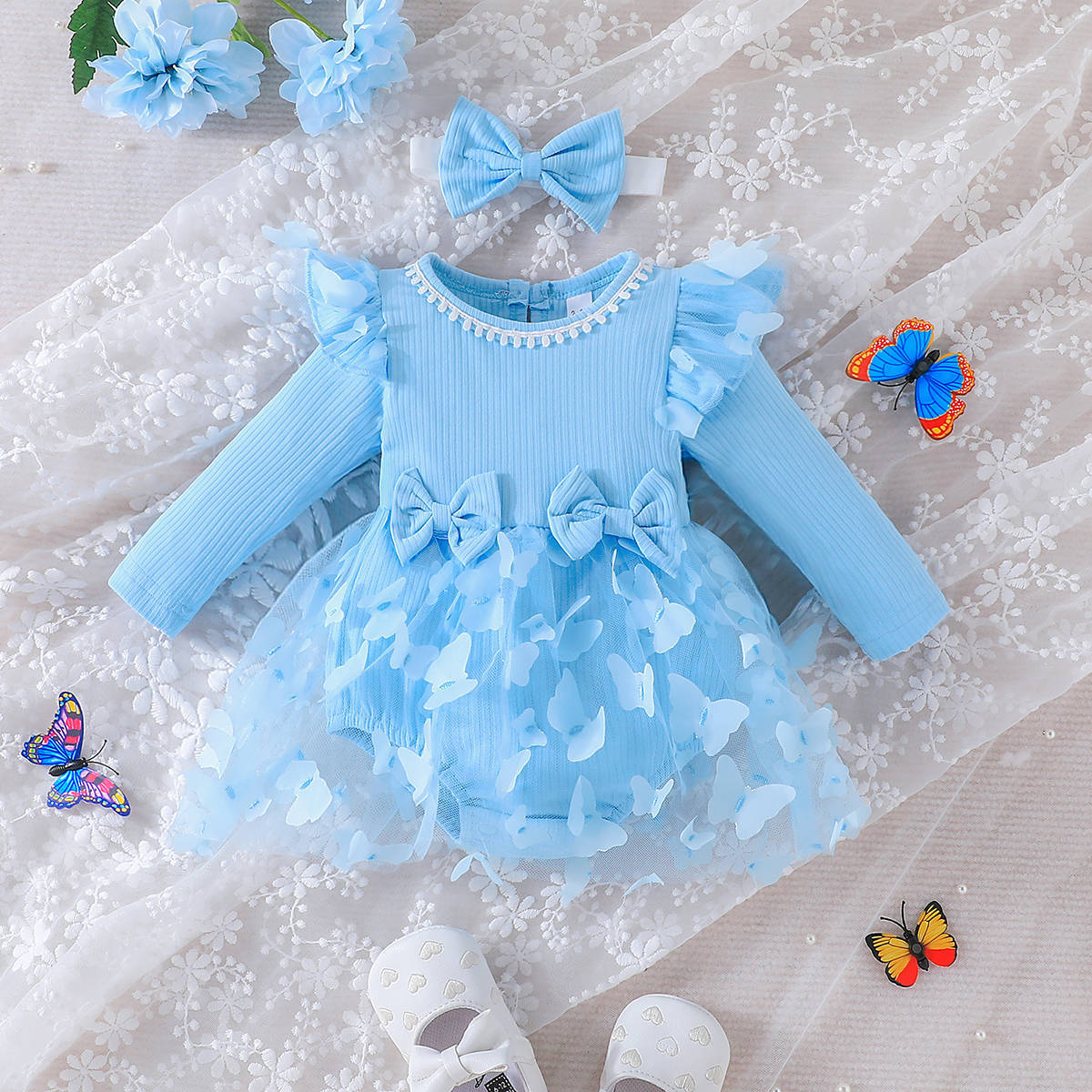 0-2 Years Old Baby Spring And Autumn Triangle Dress Girl Baby Sweet Long-Sleeved Onesie Children's Baby Crawling Suit
