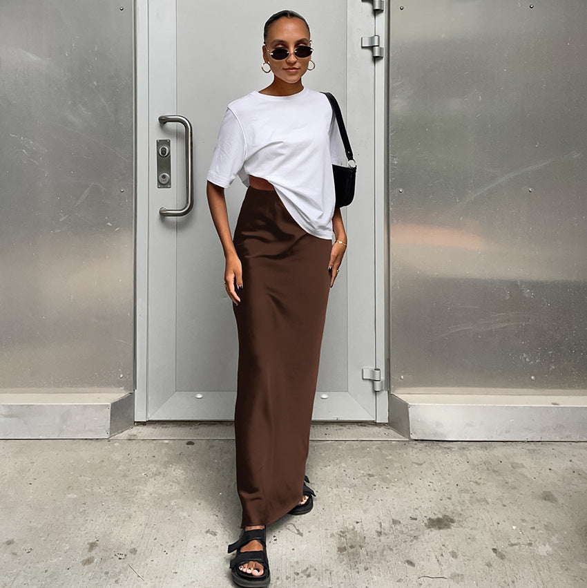 Autumn Women's Imitation Acetate Butyl Black Skirt Women's Commuter Satin Drop Fishtail Skirt