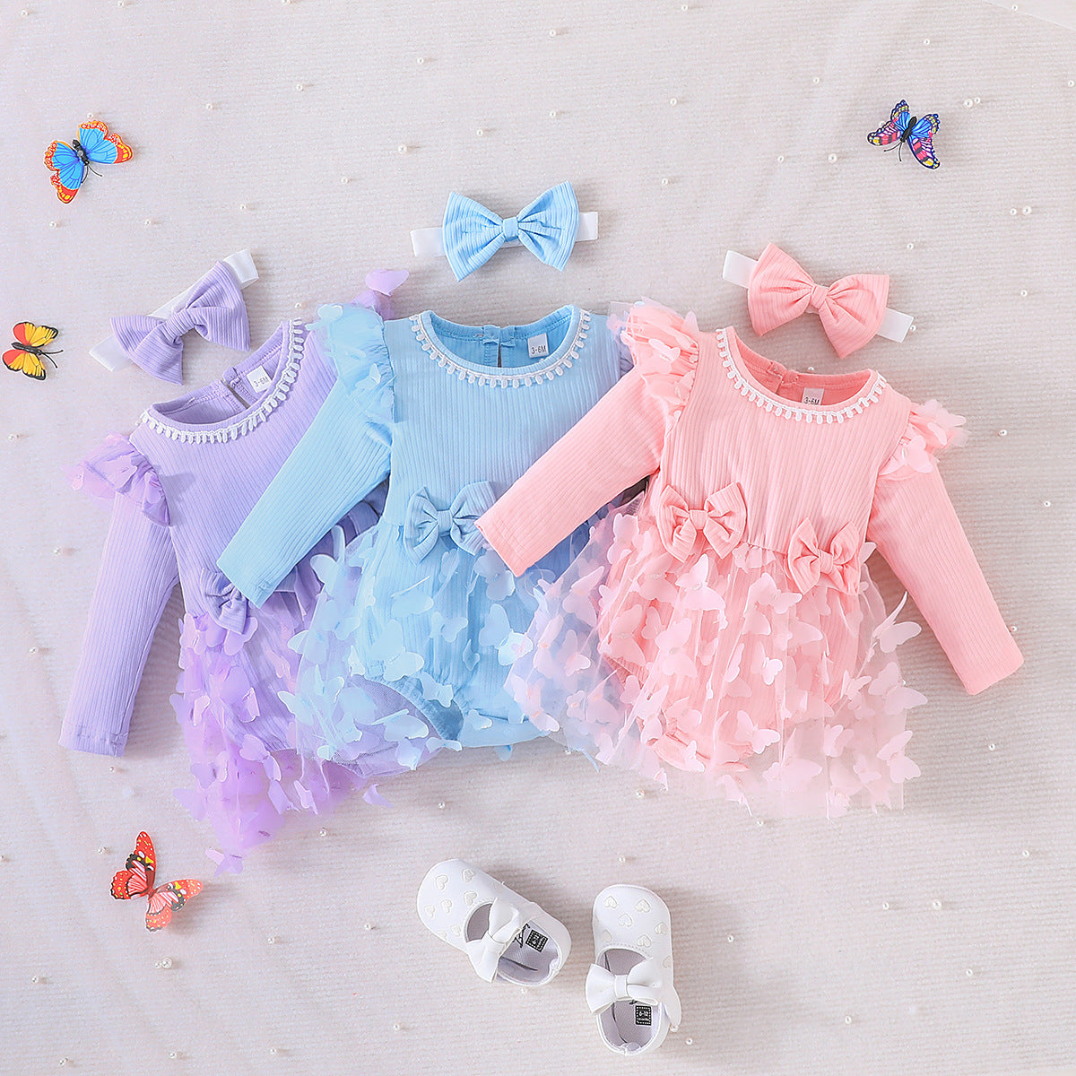 0-2 Years Old Baby Spring And Autumn Triangle Dress Girl Baby Sweet Long-Sleeved Onesie Children's Baby Crawling Suit
