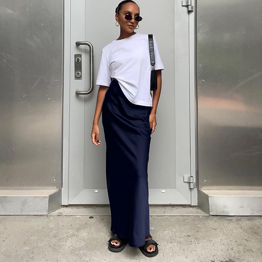 Autumn Women's Imitation Acetate Butyl Black Skirt Women's Commuter Satin Drop Fishtail Skirt