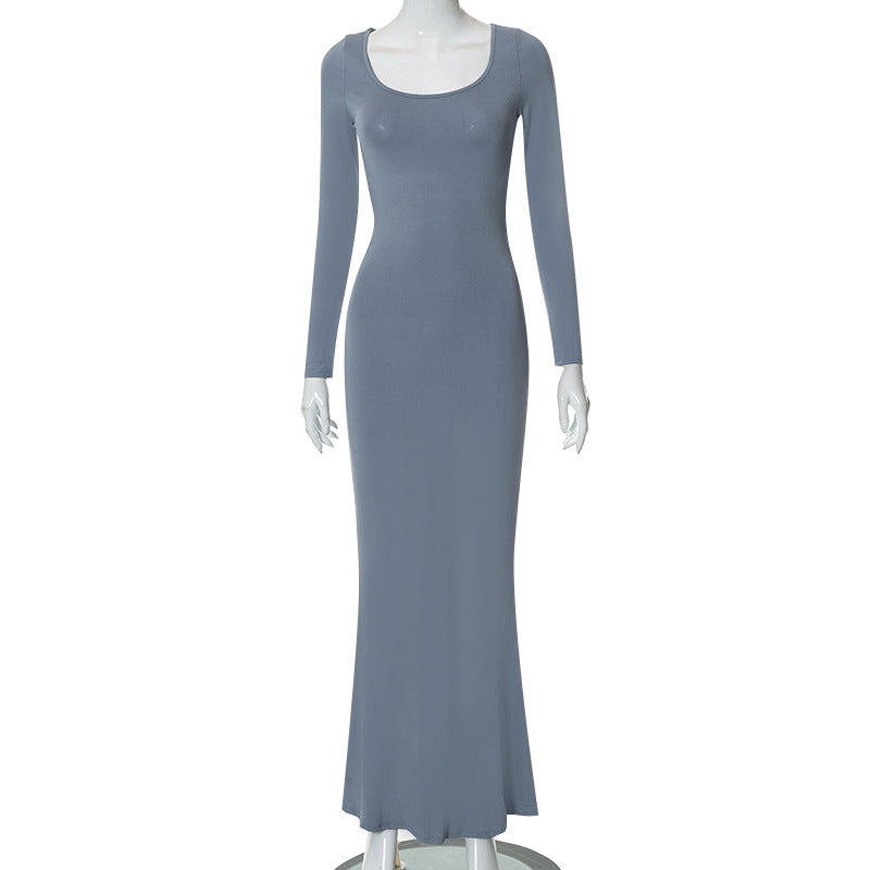 Casual Long-Sleeved High-Waisted Slim-Fit Halter Dress