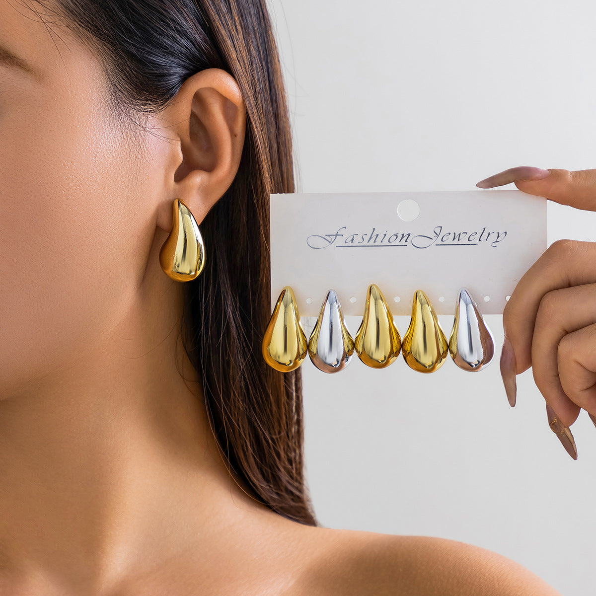 5 pairs Vintage Comma Teardrop Punk Style Earrings Niche Simple Smooth Hanging Drop Earrings